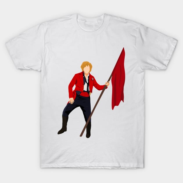 Enjolras at the Barricade holding a Red Flag T-Shirt by byebyesally